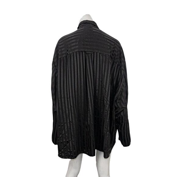 SLEEPER brand Women's Pajama Top button up Black striped satin rayon sz 1 - Picture 3 of 9